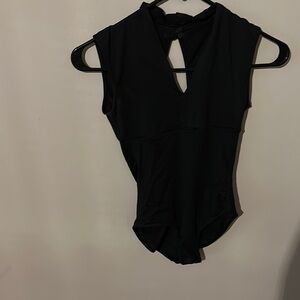 Ballet Rosa Black V-Neck Leotard with Low Open back